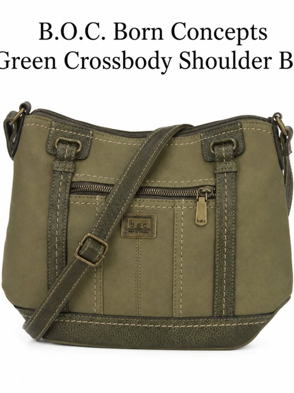 B.O.C. Born Concepts Green Crossbody Shoulder Bag Zip Top Casual Purse - Picture 8 of 8